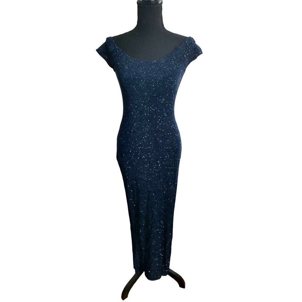 Vintage Jessica McClintock for Gunne Sax fitted sheath 90s sparkle maxi gown, S
